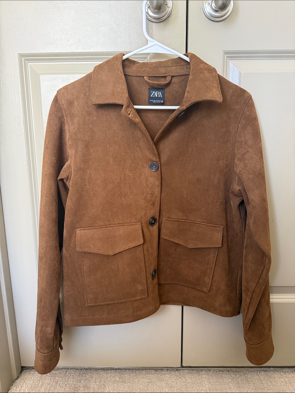 ZARA Brown Faux Suede Button-Front Jacket - Picture 3 of 4